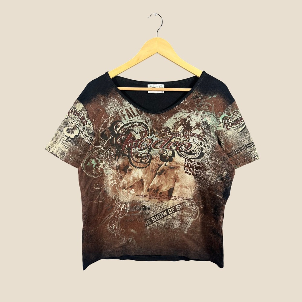 Cactus Bay Apparel Western Horse Graphic Top XL Brown Black Ombre Buffalo Bill
